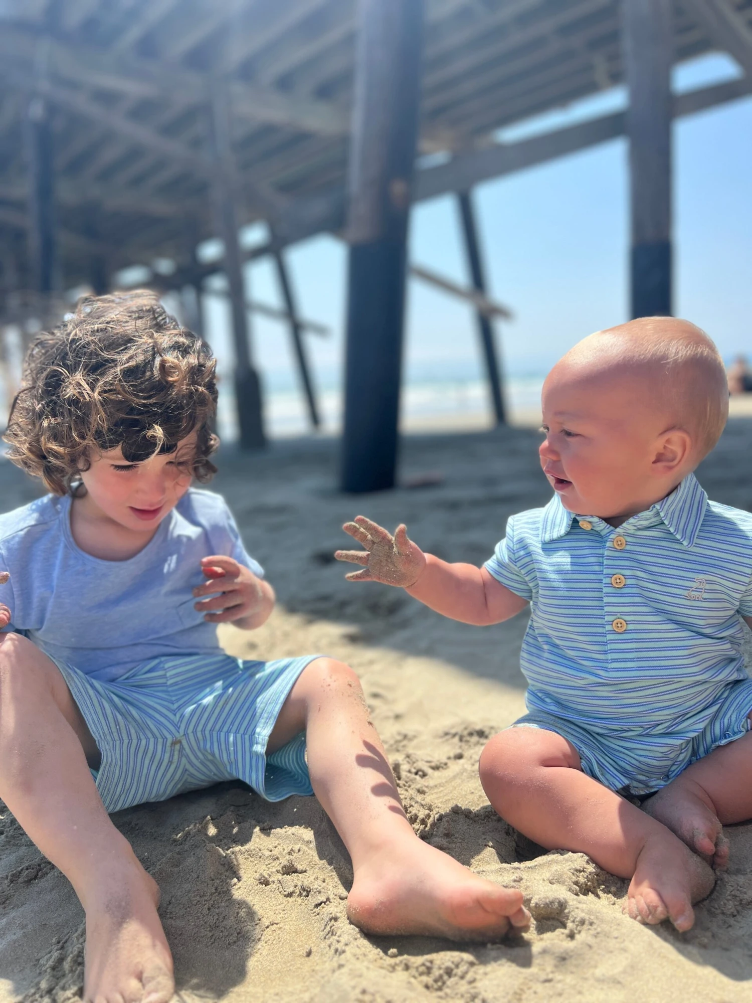 TIMOTHY Aqua/Blue Stripe Pique Shorts 2 TIMOTHY Aqua/Blue Stripe Pique Shorts - Image 2