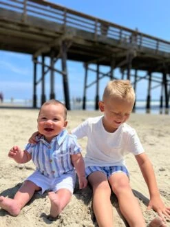 HELFORD Blue Wide Striped Woven Onesie -Me & Henry HB1273K 10HB1220E 5