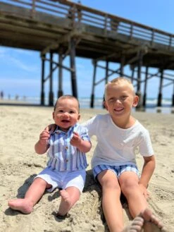 HELFORD Blue Wide Striped Woven Onesie -Me & Henry HB1273K 7HB1220E 2