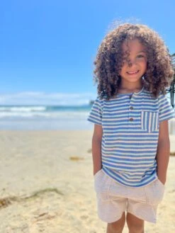 DODGER Blue/Lime/Beige Ribbed Henley Tee -Me & Henry HB1274D 3HB875K 3