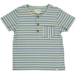 DODGER Blue/Lime/Beige Ribbed Henley Tee