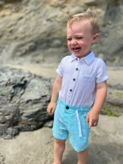 CREW Aqua/Blue Striped Shorts 7 CREW Aqua/Blue Striped Shorts -Me & Henry HB1280C 1