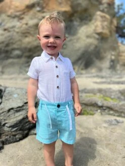 CREW Aqua/Blue Striped Shorts 8 CREW Aqua/Blue Striped Shorts -Me & Henry HB1280C 2