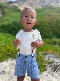 CAPTAIN Blue Heathered Shorts With Adjustable Suspenders -Me & Henry HB1282A 11HB1210B 11