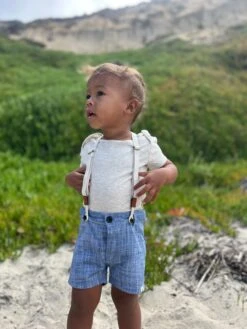 CAPTAIN Blue Heathered Shorts With Adjustable Suspenders -Me & Henry HB1282A 2HB1210B 2