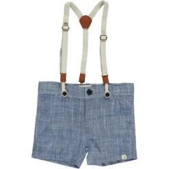 CAPTAIN Navy Heathered Shorts With Adjustable Suspenders