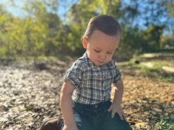 JASPER Navy/White Plaid Woven Onesie -Me & Henry HB1310F 1