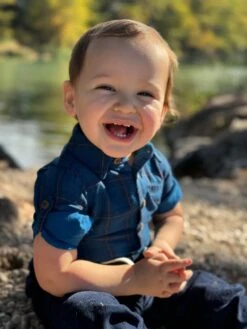 JASPER Royal/Black Plaid Woven Onesie 5 JASPER Royal/Black Plaid Woven Onesie -Me & Henry HB1313J ROYALBLACKMICROPLAID 3