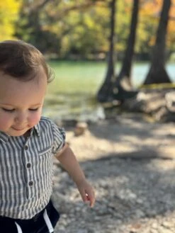 JASPER Cream/Black Stripe Woven Onesie -Me & Henry HB1314K CREAMBLACKSTRIPE 3