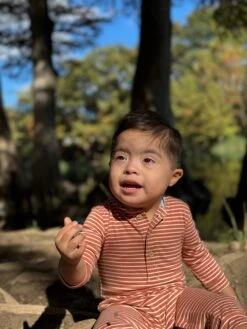 NIOTA Rust/White Stripe Henley Romper -Me & Henry HB1320D 1