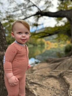 NIOTA Rust/White Stripe Henley Romper -Me & Henry HB1320D 3