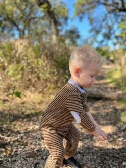 NIOTA Tan/Black Stripe Henley Romper -Me & Henry HB1320F 2