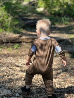 NIOTA Tan/Black Stripe Henley Romper -Me & Henry HB1320F 3