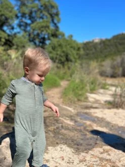 NIOTA Green/White Stripe Henley Romper -Me & Henry HB1320G 3