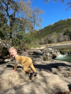 NIOTA Gold/White Stripe Henley Romper -Me & Henry HB1320H 3