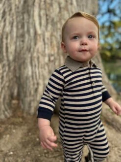 KINGSTON Navy/Grey Stripe Polo Romper -Me & Henry HB1322e 1 5fd93679 d43e 4690 9a24 f51610d2c921