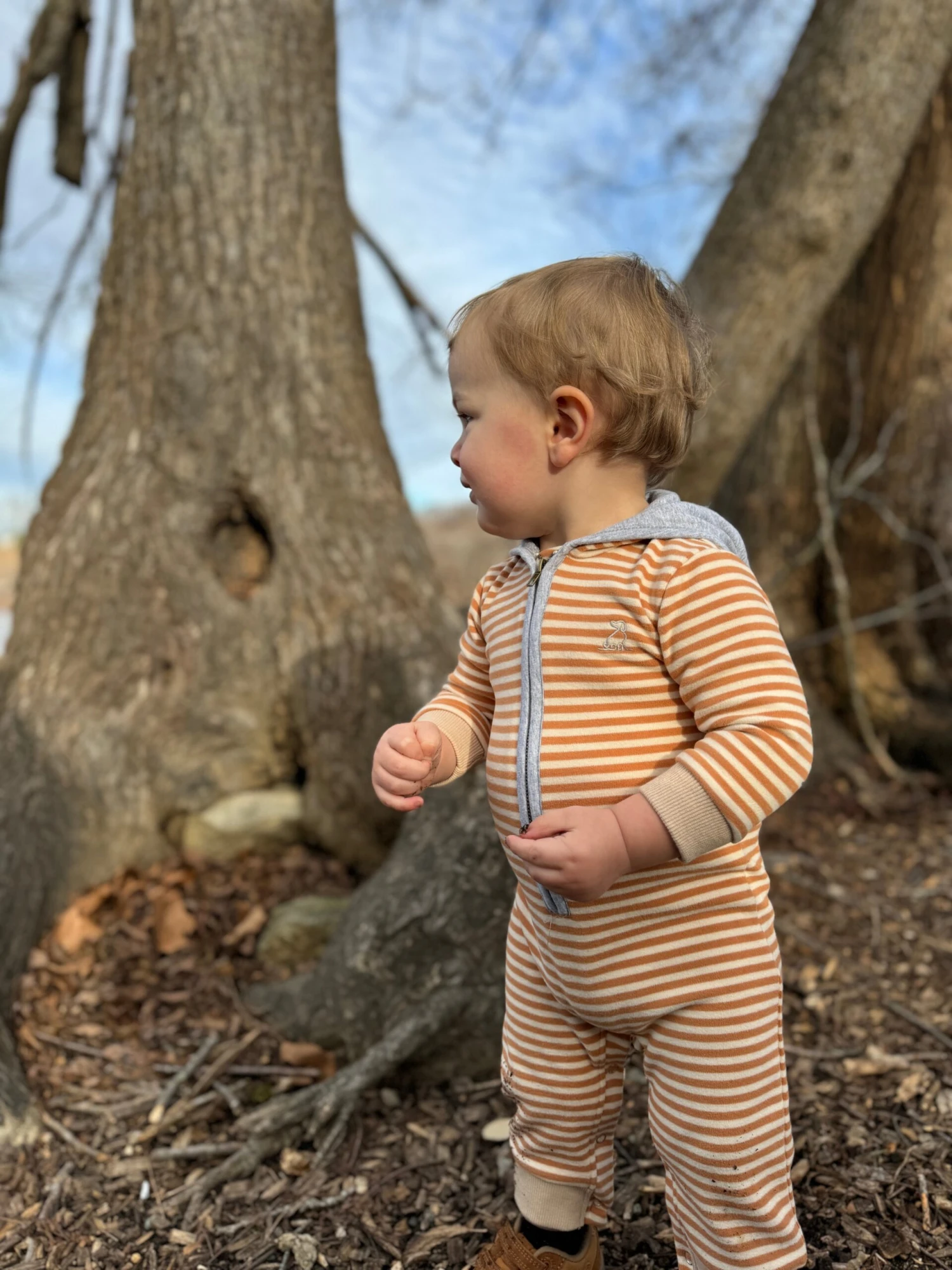 BLAINE Orange/Beige Cosy Hooded Romper 2 BLAINE Orange/Beige Cosy Hooded Romper - Image 2