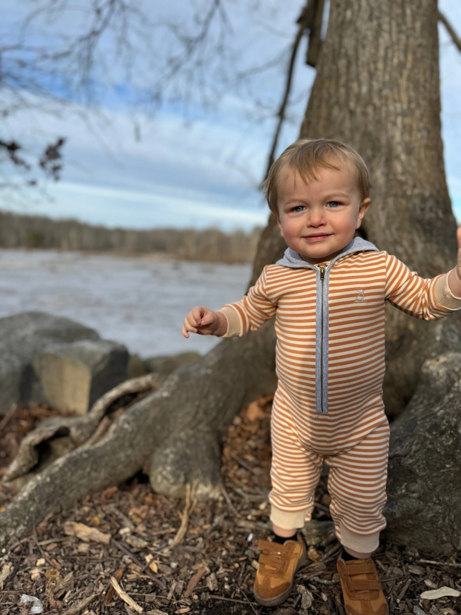 BLAINE Orange/Beige Cosy Hooded Romper 4 BLAINE Orange/Beige Cosy Hooded Romper - Image 4