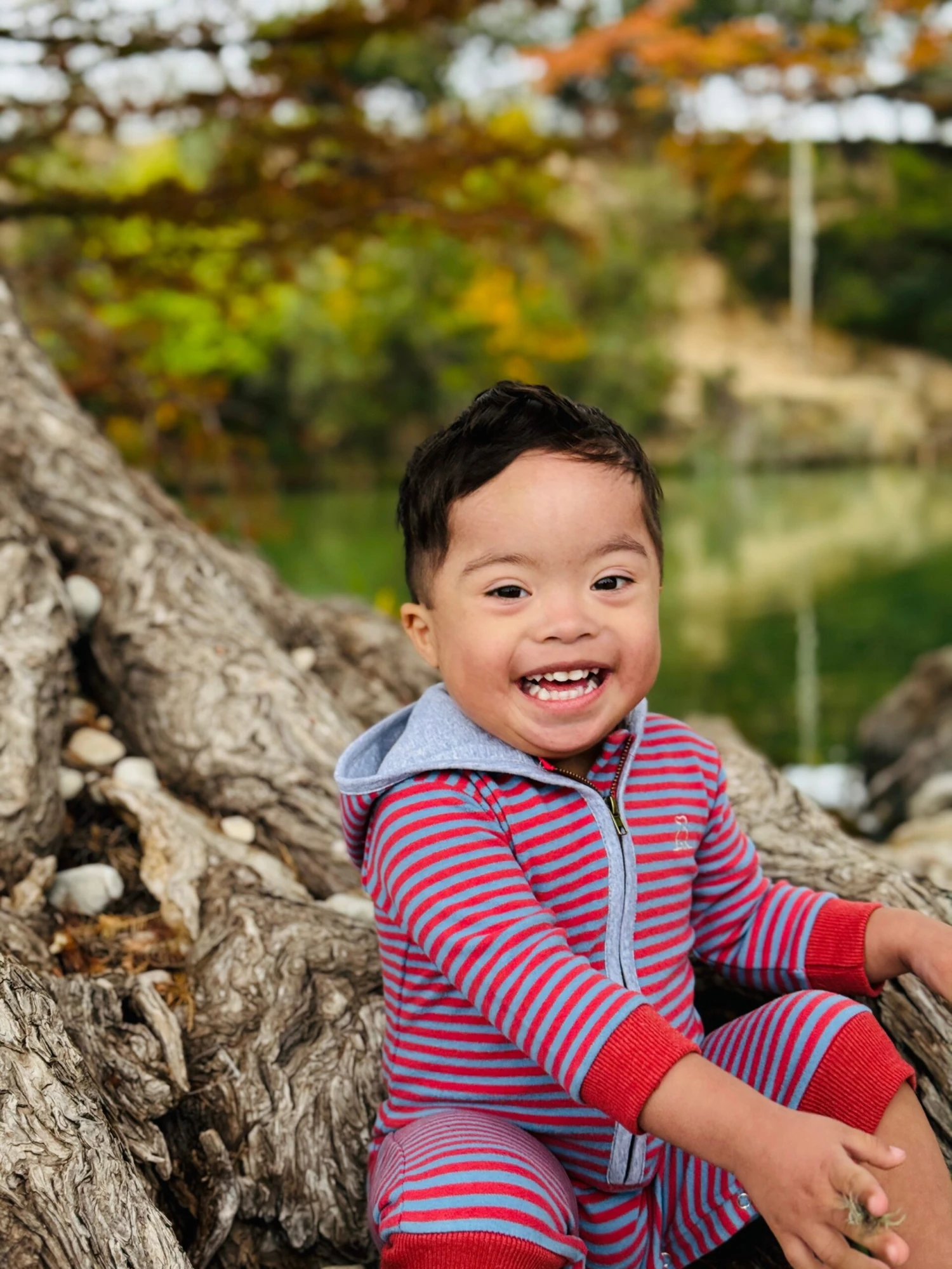 BLAINE Blue/Rust Cosy Hooded Romper 2 BLAINE Blue/Rust Cosy Hooded Romper - Image 2