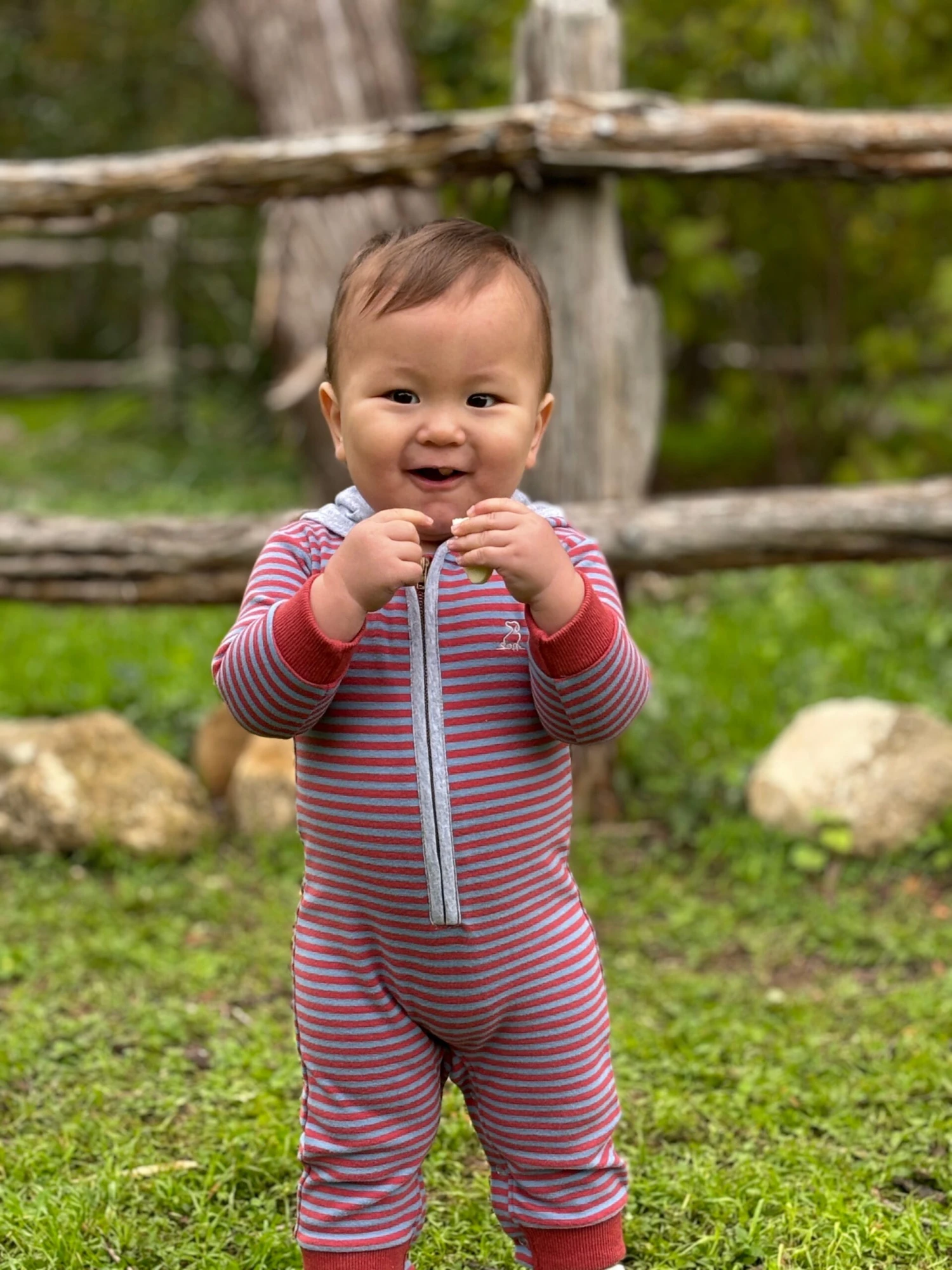 BLAINE Blue/Rust Cosy Hooded Romper 4 BLAINE Blue/Rust Cosy Hooded Romper - Image 4