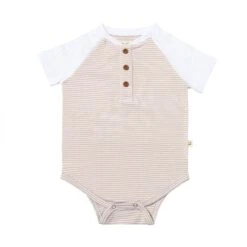 LEAGUE Beige/White Striped Raglan Onesie