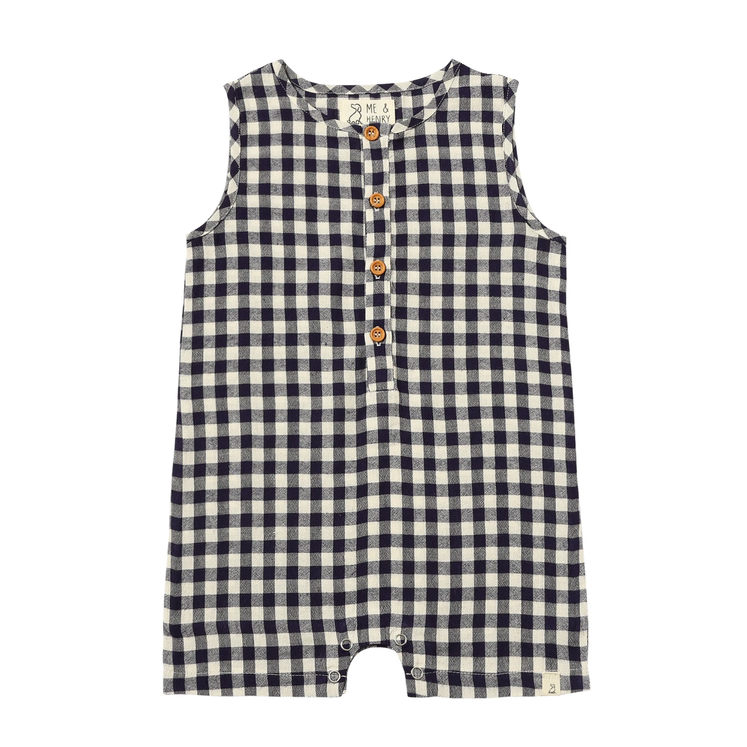 CABIN Navy/Cream Plaid Playsuit 1 CABIN Navy/Cream Plaid Playsuit