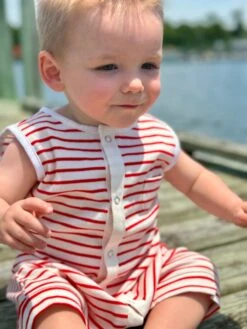 PABLO Red/White Ribbed Playsuit -Me & Henry HB1410A 1