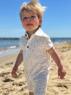 DRIFT Beige/Blue Fish Printed Polo Romper 6 DRIFT Beige/Blue Fish Printed Polo Romper -Me & Henry HB1411D