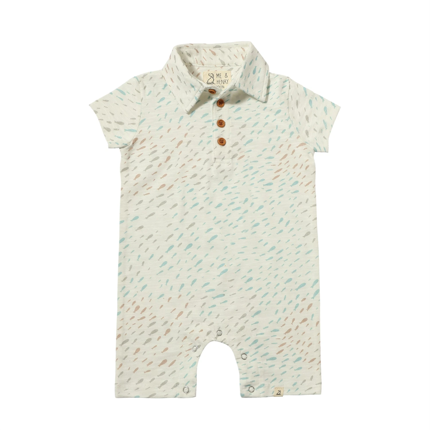 DRIFT Beige/Blue Fish Printed Polo Romper 1 DRIFT Beige/Blue Fish Printed Polo Romper