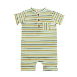 CAMBORNE Blue/Tangerine Multi Striped Ribbed Henley Romper