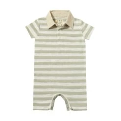 SALTASH Grey/White Stripe Polo Romper