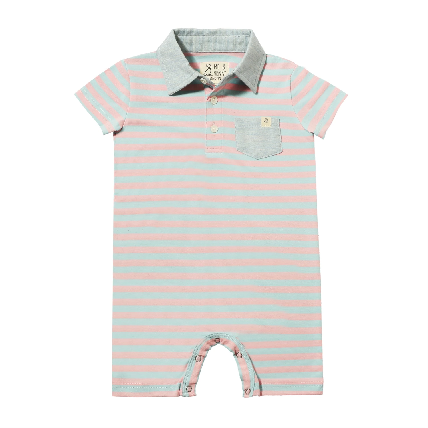 SALTASH Pink/Sky Blue Stripe Polo Romper 1 SALTASH Pink/Sky Blue Stripe Polo Romper