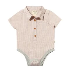HELFORD Beige Micro Plaid Woven Onesie