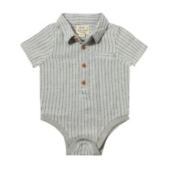 HELFORD Grey/White Striped Woven Onesie