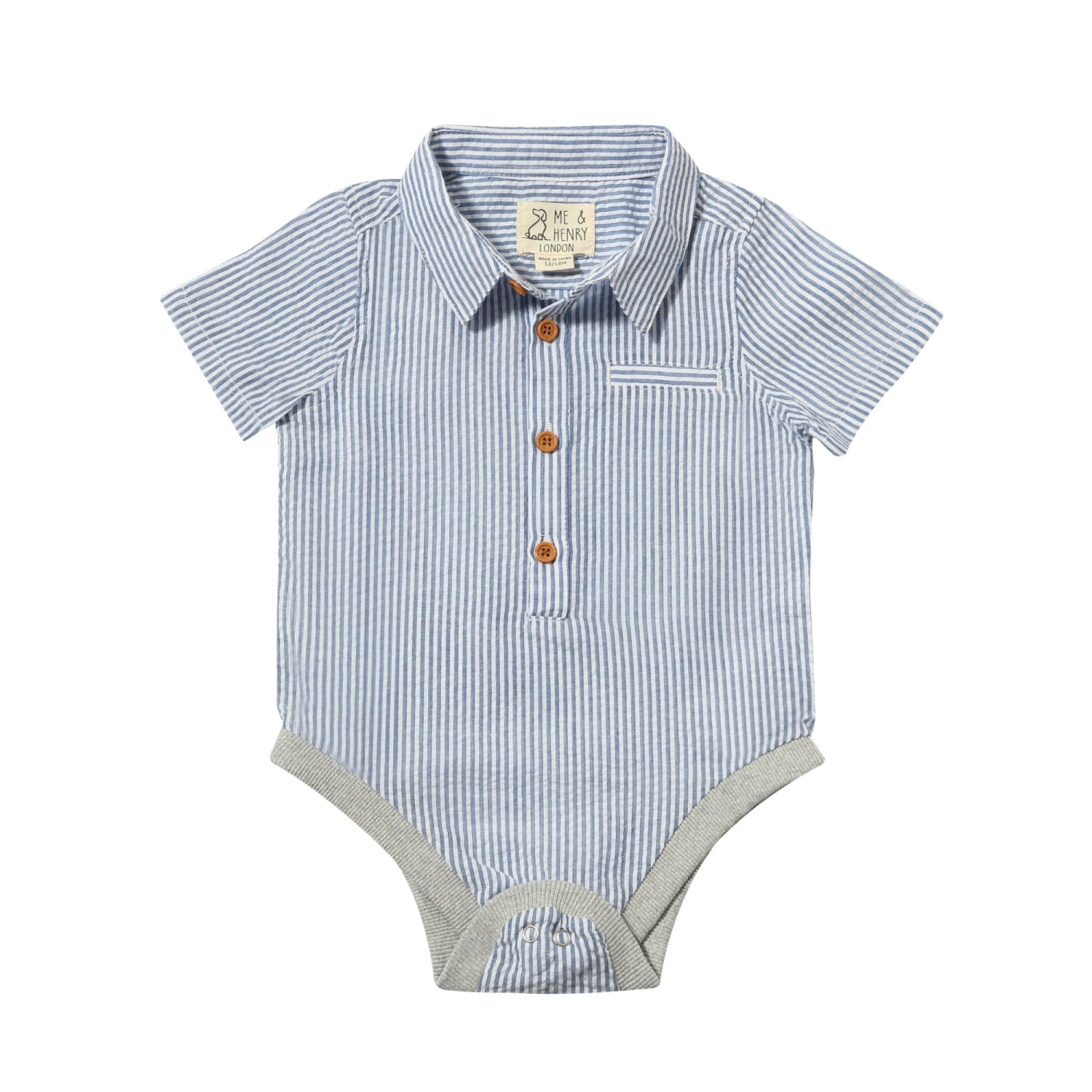 HELFORD Royal/White Seersucker Stripe Woven Onesie 1 HELFORD Royal/White Seersucker Stripe Woven Onesie