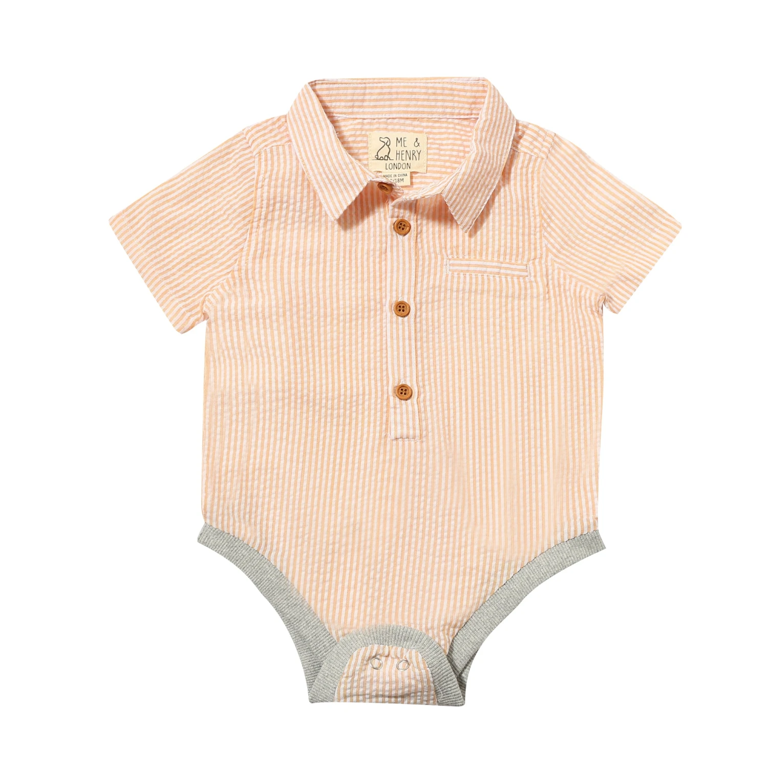 HELFORD Tangerine Stripe Seersucker Woven Onesie 1 HELFORD Tangerine Stripe Seersucker Woven Onesie