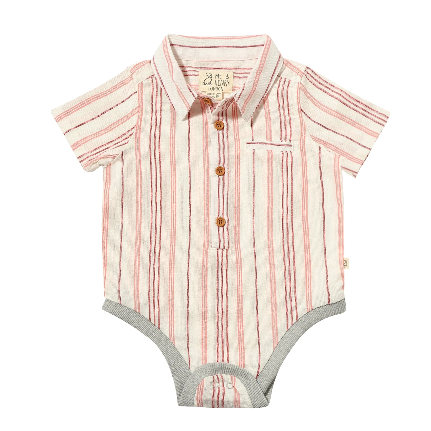 HELFORD Coral/White Stripe Woven Onesie 1 HELFORD Coral/White Stripe Woven Onesie