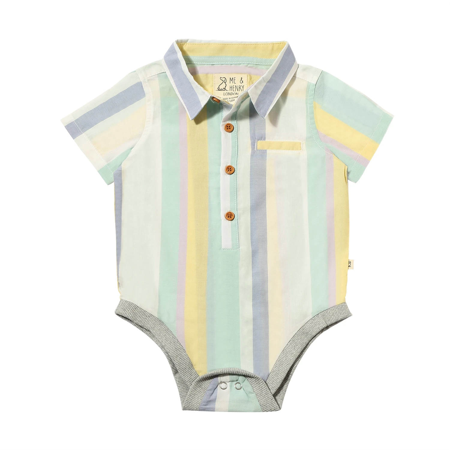 HELFORD Blue/Yellow Stripe Woven Onesie 1 HELFORD Blue/Yellow Stripe Woven Onesie