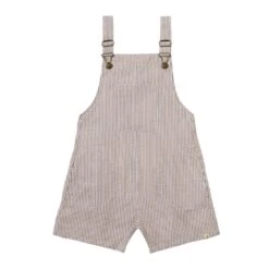 GALLEON Beige/White Seersucker Stripe Woven Buckled Overalls