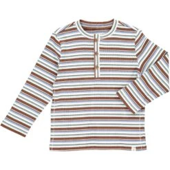 ERWIN Brown/sage/blue STriped Ribbed Henley