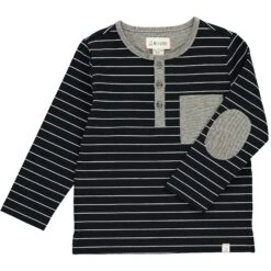 LINDEN Black/white Stripe Henley