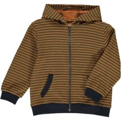 Gold/mushroom Striped Zipped Hooded Top