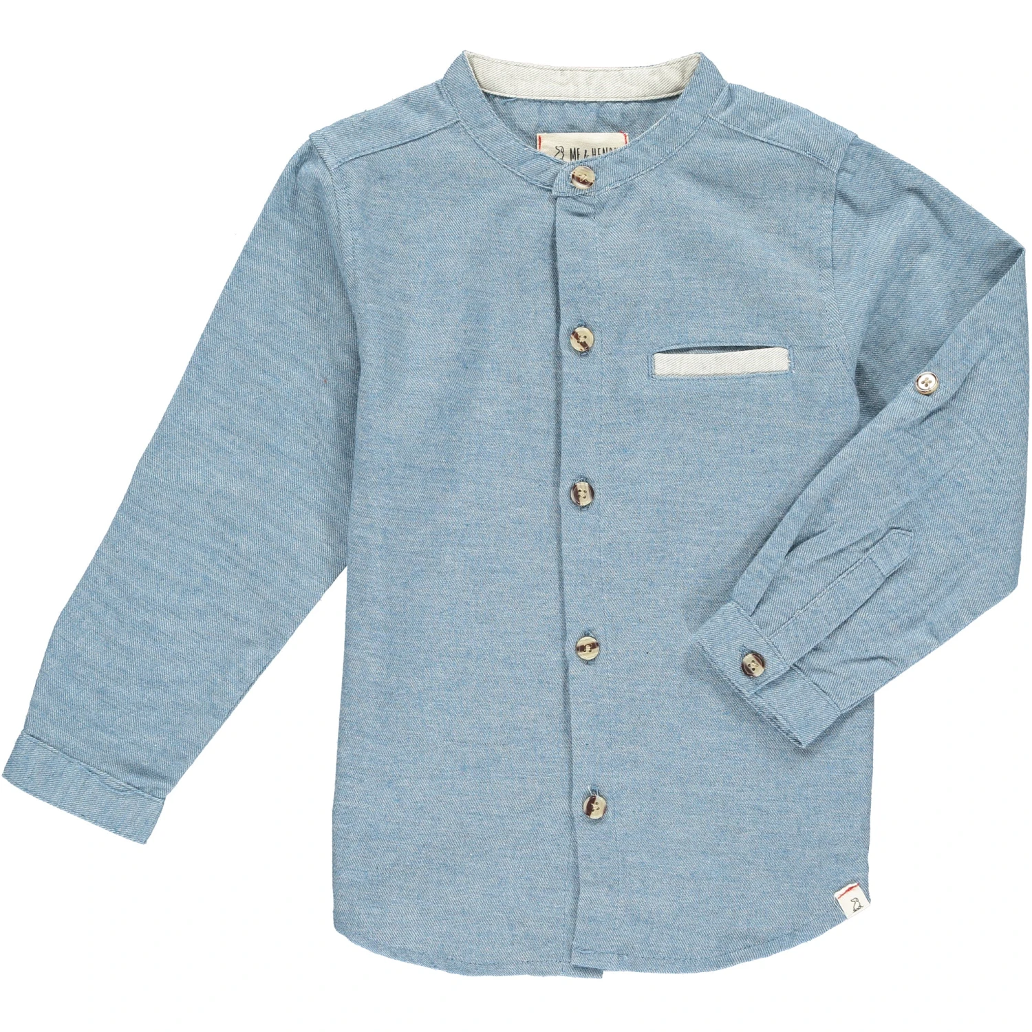 ATOKA Chambray Blue Woven Round Neck Shirt 1 ATOKA Chambray Blue Woven Round Neck Shirt