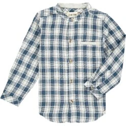 ATOKA Blue/cream Plaid Woven Round Neck Shirt