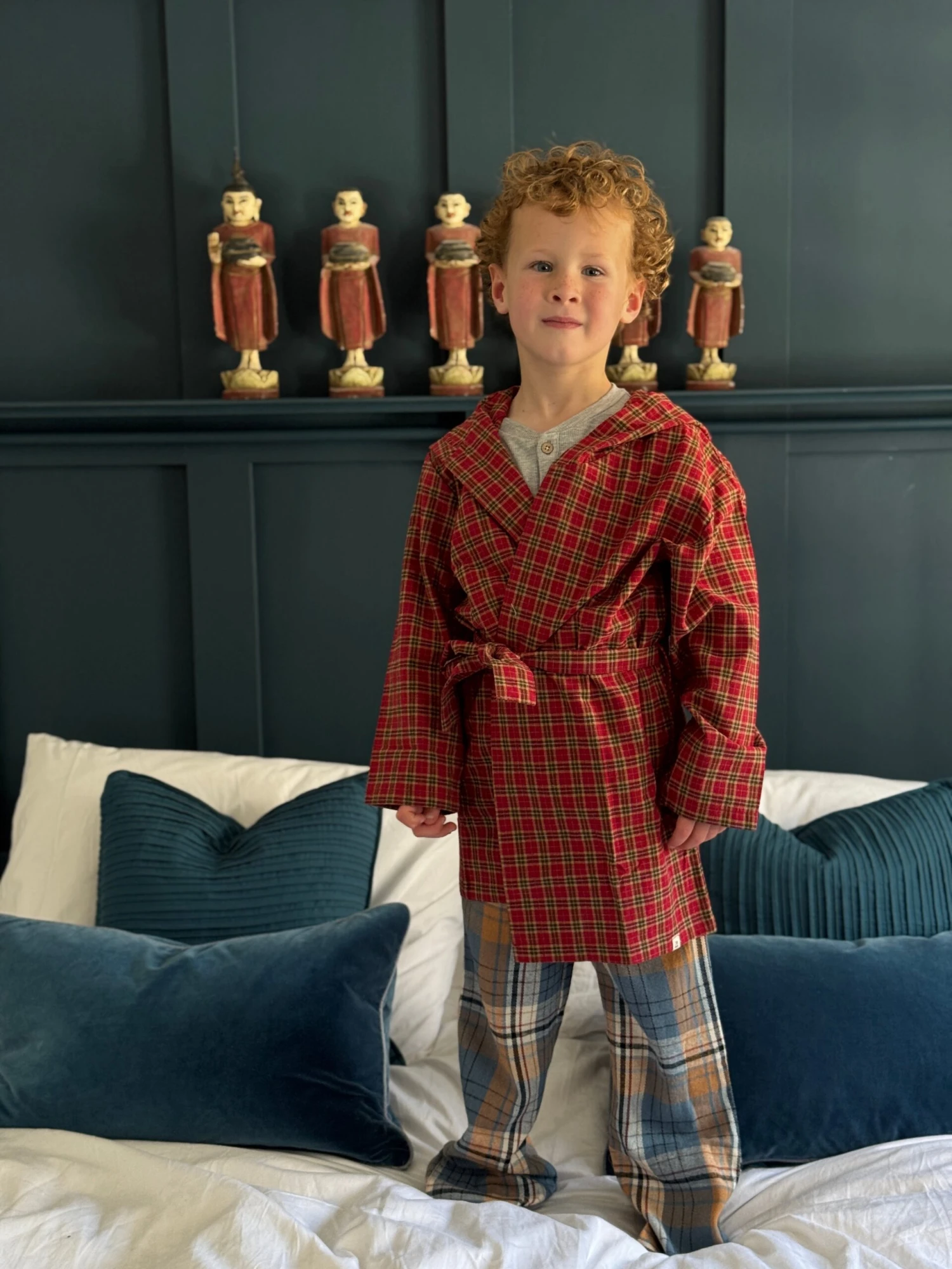 MUNFORD Red/brown Plaid Lounge Robe 2 MUNFORD Red/brown Plaid Lounge Robe - Image 2