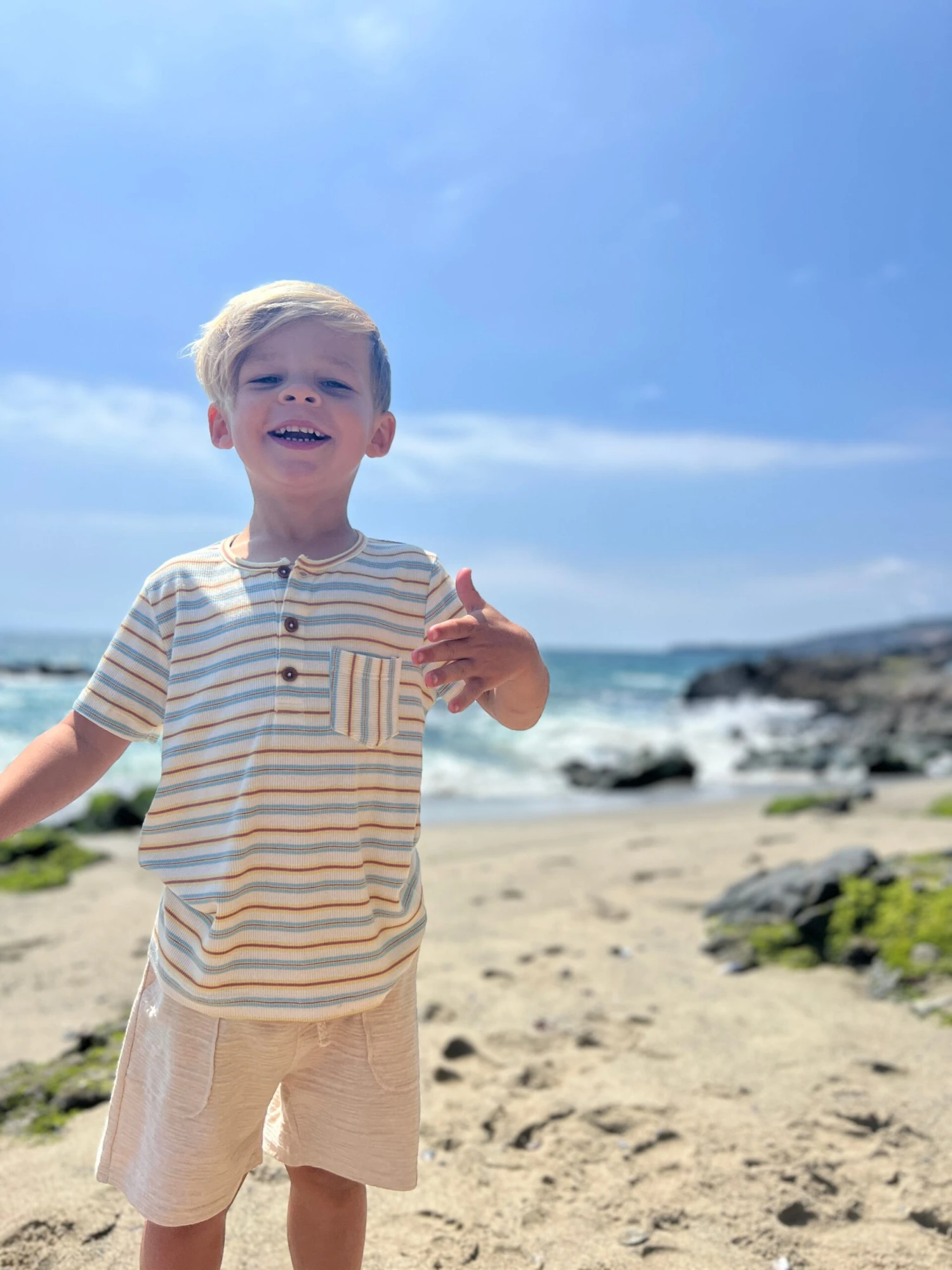 DODGER Blue/Lemon/White Ribbed Henley Tee 2 DODGER Blue/Lemon/White Ribbed Henley Tee - Image 2