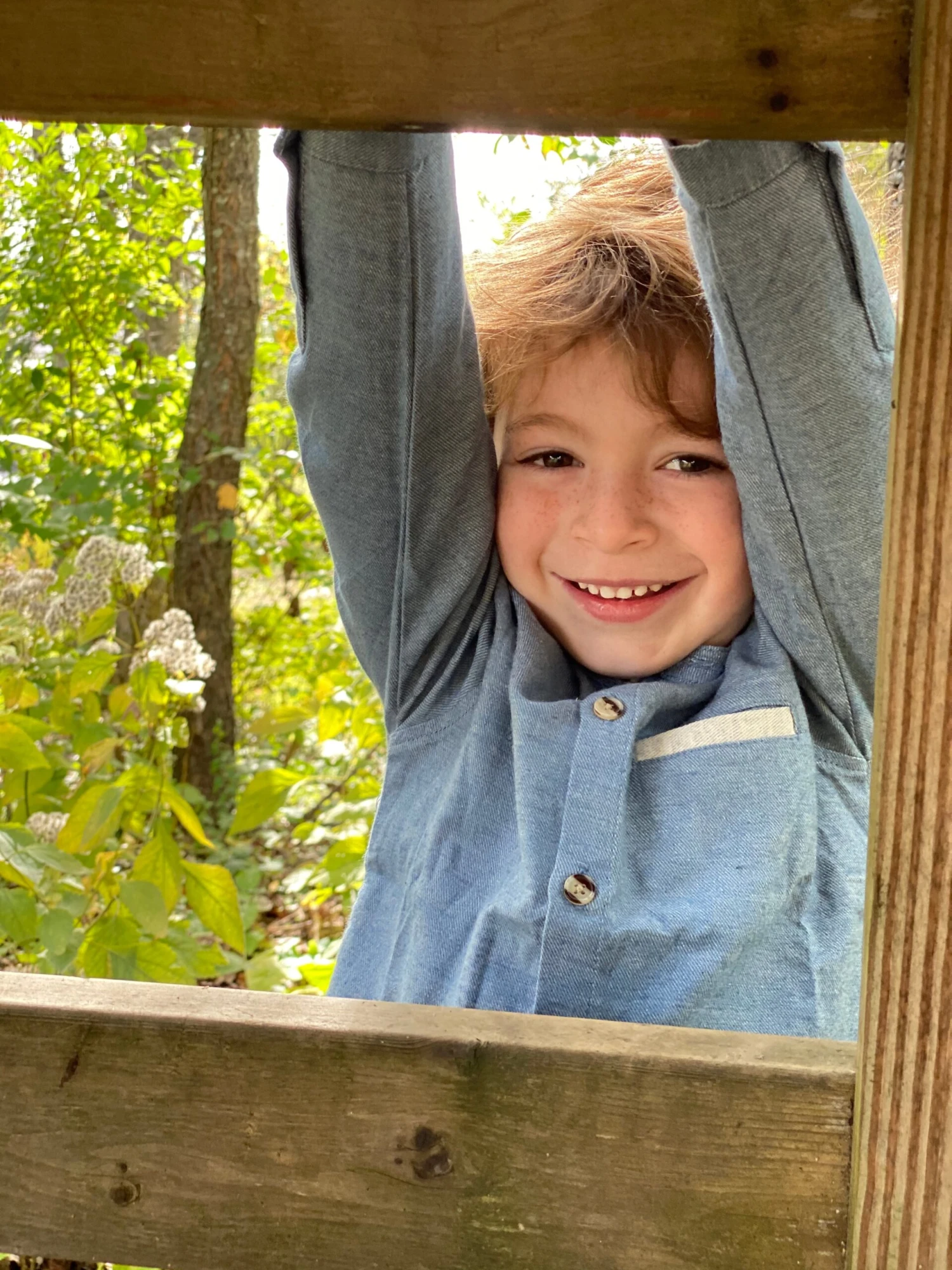 ATOKA Chambray Blue Woven Round Neck Shirt 2 ATOKA Chambray Blue Woven Round Neck Shirt - Image 2
