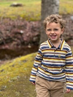 SUMTER Gold/Brown/Blue Stripe Pique Polo 5 SUMTER Gold/Brown/Blue Stripe Pique Polo -Me & Henry IMG 3738