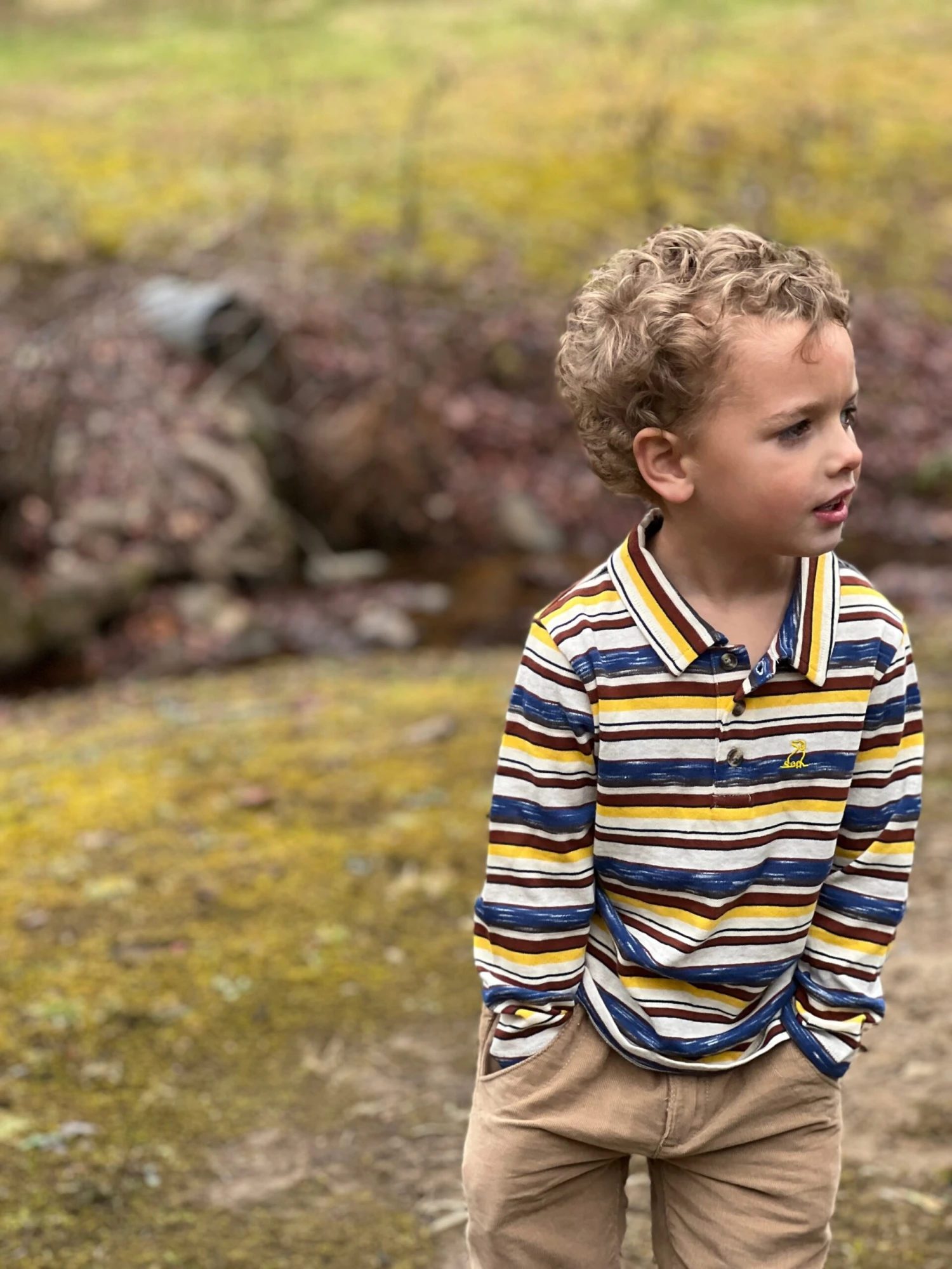 SUMTER Gold/Brown/Blue Stripe Pique Polo 2 SUMTER Gold/Brown/Blue Stripe Pique Polo - Image 2