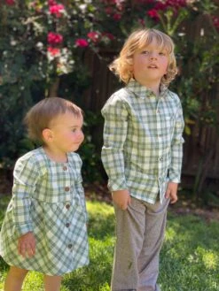Sage/white Plaid Woven Shirt -Me & Henry IMG 4856